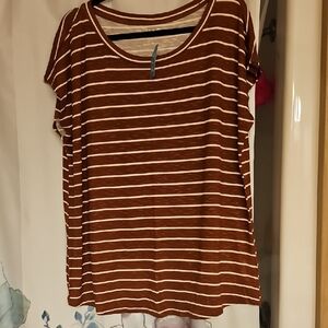 Maurices Burgundy and White Striped Short Sleeve Top